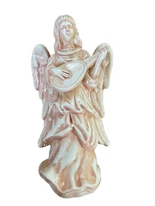 Vintage 1992 MCM Ceramic Pink Musical Angel Figurine Harp 9.5” - Picture 1 of 11