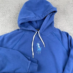 Polo Ralph Lauren Hoodie Womens Large Blue Big Pony Fleece Pullover Sweatshirt - Picture 1 of 13