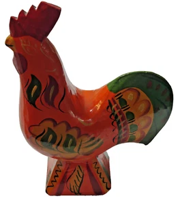 Vintage 6,75" schwedisch geschnitzt Holz buntes Dala Huhn Henne Hahn Volkskunst - Bild 1 von 9
