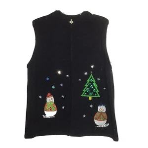 New Hampshire Studio Weihnachten Pullover Weste Schneemann schwarz Damen Plus 1X - Bild 1 von 12