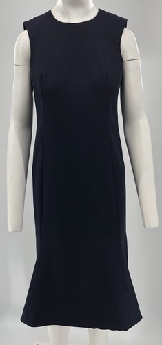 Abito midi senza maniche Balenciaga Paris 2016 misto cotone blu navy orlo in peplum taglia 36