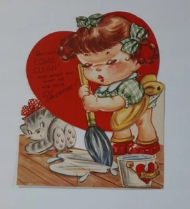 Vintage Mechanical Valentine's Day Card 1940's~1950's Unsigned, Made in USA - Picture 1 of 7