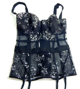 Victoria's Secret 32D Corsé Bustier Negro Plata Malla Transparente Encaje Lencería Usado en Excelente Condición - Imagen 1 de 4