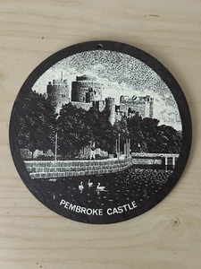 Circular Welsh Slate Decorative Plaque Features Pembroke Castle 6” 15cm Diameter - Picture 1 of 3