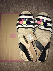 Gioseppo Mujer EU 39. US 8 Zapatos Sandalias Negro $ Blanco Hecho España Cuero Canv - Imagen 1 de 9