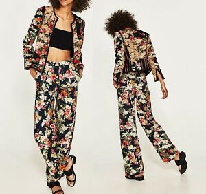 ZARA floral print gathered blazer patchwork jacket XS 6 UK 34 EU 2 US