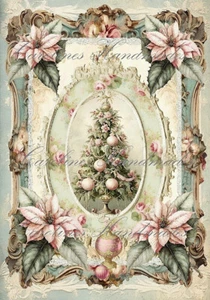Pink Christmas Tree Shabby Chic Romantic Cotton Fabric Quilt Block Multi-size - Picture 1 of 1