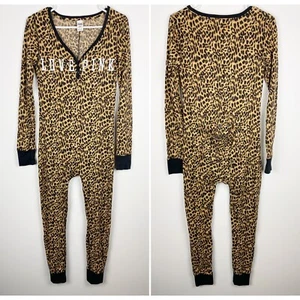 Victorias Secret Pink LEOPARD LOVE PINK Thermal Long Jane One Piece Pajama M - Picture 1 of 10