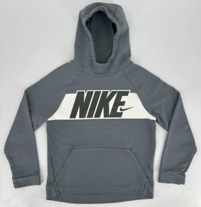 Nike Hoodie Youth Boys Large Dri-Fit Gray Pullover Nike Letter Print Logo Retro - Picture 1 of 12