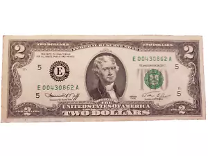1976 2 Dollar Bill Bi-Centennial with 2 Zero's in front on Serial Number - Picture 1 of 2