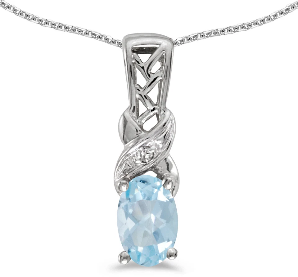 14k White Gold Oval Aquamarine and Diamond Pendant (no chain) (CM-P2584XW-03) - Image 1 of 1