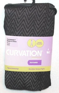 Curvation Curvaceous 1-4 V-Shape Textured Tummy Smoothing Black Tights 3548 - Picture 1 of 2