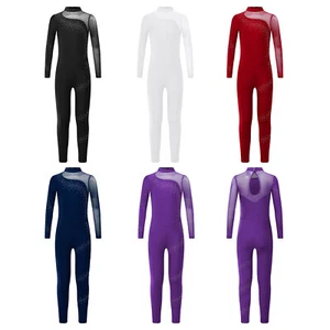 Kids Girls Jumpsuit Gymnastics Dancewear Suit Bodysuit Competition Romper Mesh - Picture 1 of 47