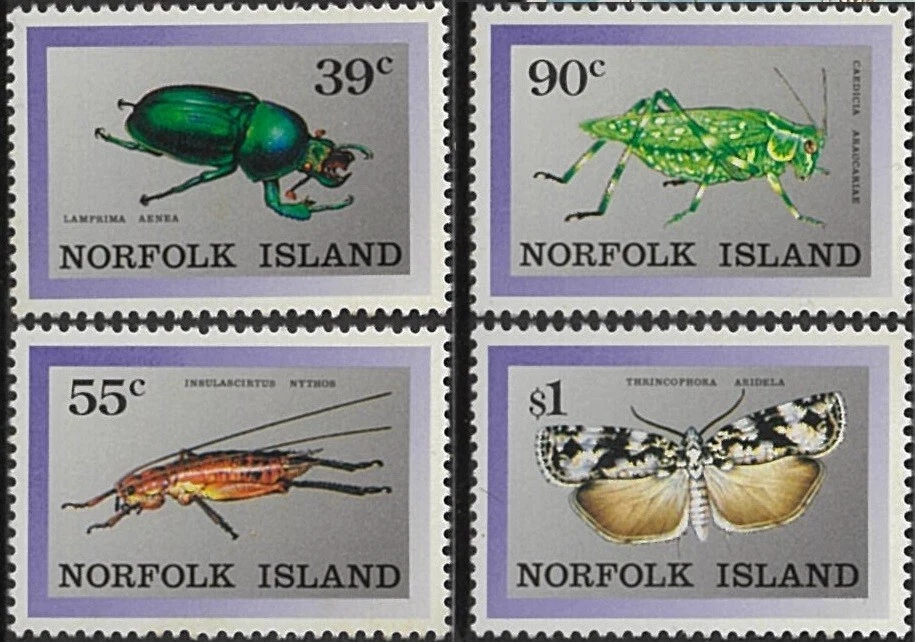1989 Norfolk Island Insects Full MNH Singles Set [39c/55c/90c/$1] Stamp issues - Image 1 of 1