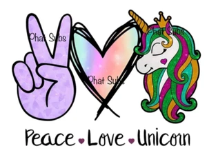 Impresión de sublimación Peace Love Unicornios Verde Listo para Prensar Transferencia de Calor - Imagen 1 de 1