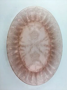 Jeannette Floral Poinsettia Pink Depression Glass Oval Dish Serving Platter - Picture 1 of 7