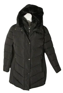 Andrew Marc L Black Quilted Coat Faux Fur Hood 0 Degrees - Picture 1 of 3