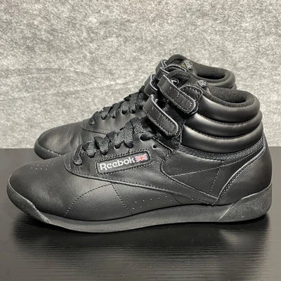 Reebok Freestyle Hi Sneakers Womens 8.5 Black Leather Basketball Tennis Shoes - Image 1 of 4