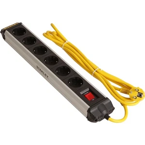 Stanley ALU Wielokrotna wtyczka 6-krotna z przełącznikiem IP20 3m Kabel Listwa zasilająca - Zdjęcie 1 z 10