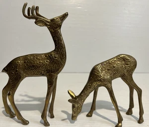 VTG LOT Unbranded Brass PAIR DEER SPOTTED BUCK DOE FIGURES MCM TAIWAN 4-7" - Picture 1 of 9