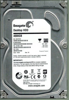 ST4000DM000 P/N: 1F2168-568 F/W: CC54 S/N: Z301 TK 4TB 04/2014 SEAGATE - Image 1 of 2