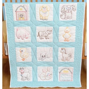 Blocchi trapunta asilo bianco timbrato Jack Dempsey 9"X9" 12/Pkg-Barnyard Friends - Foto 1 di 1