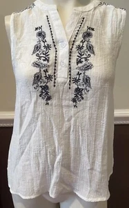 MINE White Gauze Sleeveless Top Embroidered Blouse Size Medium BRAND NEW W/TAGS - Picture 1 of 11