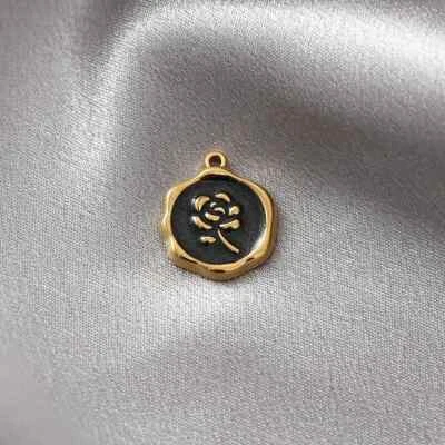 Colgante con dije de flor de rosa esmaltado de acero inoxidable chapado en oro de 10 piezas 15x18 mm Foto 1 de 3