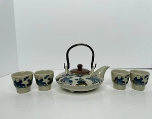 Vtg Nabishima Style Japanese Teapot With 4 Cups Set Small Speckled Stoneware - Picture 1 of 23
