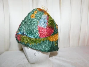 Antique 1920s Cloche Hat Silk Lining Handmade Multi color - Picture 1 of 12
