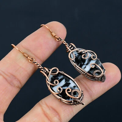 Natural Buffalo Turquoise Copper Wire Wrapped Earrings Dangle Drop Earrings - Image 1 of 4