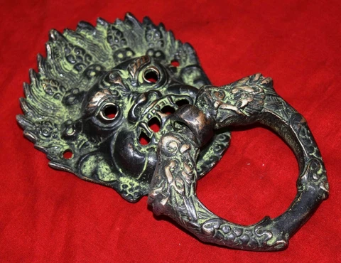 Tribal Mask Figurine Door Knocker Brass Devil Face Home Door Bell CJ42 Cover
