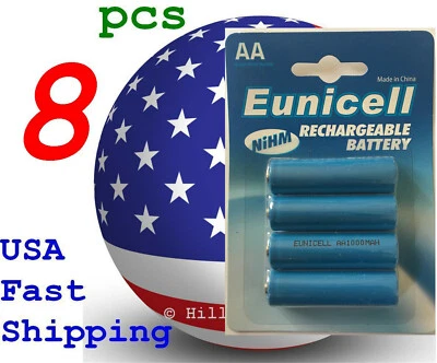 8 X Size AA LR6 AM6 Rechargeable 1000mAh Card 1.2V NiMH Top Battery - Image 1 of 4