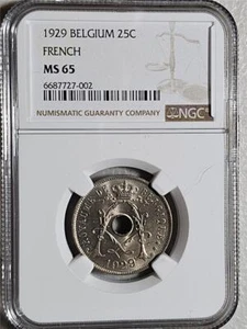 Belgium 25 Centimes 1929 French NGC MS 65 - Picture 1 of 2
