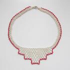Vintage 1930's Deco White & Coral Glass Bead Choker Necklace  Genuine Deadstock