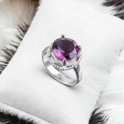 Anel feminino de pedra preciosa natural de ametista africana prata esterlina 925 fofo presente - Imagem 1 de 4