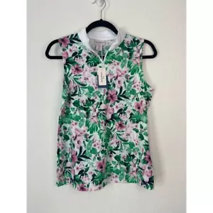 Polo smanicata Tommy Bahama Golf donna piccola rosa verde stampa floreale - Foto 1 di 4