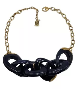Robert Lee Morris RLM SOHO Gold Tone Navy Blue Link Chain Statement Necklace 20" - Picture 1 of 24