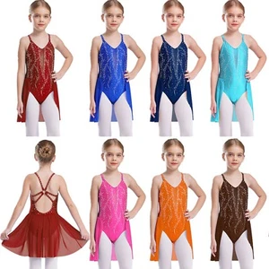 Niños Niñas Leotardo Rendimiento Unitardo Correas de Espagueti Mamelucos Vestido de Patinaje - Imagen 1 de 67