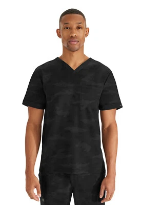 Black Healing Hands Purple Label Scrubs Jack Mens Camo Top 2360 BLACK - Image 1 of 4