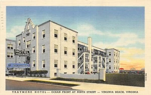F86/ Virginia Beach Virginia Postcard 1950 Linen Traymore Hotel Ocean - Picture 1 of 4