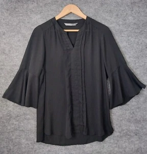 KATIES Top Blouse Size 10 Black 3/4 Sleeve Bell Fluted Sleeve Pintuck Pleats - Picture 1 of 13