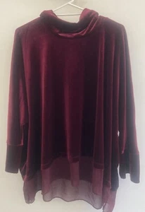Wynne Layers Size 2XL Velvet Top Maroon Cowl Neck Sheer Faux Underlayer - Picture 1 of 10