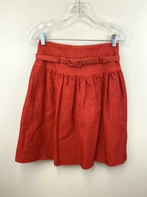 Piazza Sempione IT 40 US 6 Red Woven Silk Blend Belted Skirt Italian - Image 1 of 4
