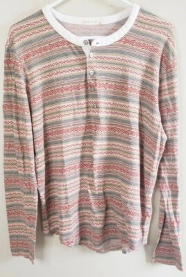 Рубашка мужская Alternative Santa-Fe Boyfriend Henley L/S в полоску красно-зеленая бежевая - Изображение 1 из 4