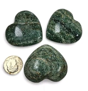 Fuchsite Crystal Polished Hearts Madagascar 64.3 grams 3 Piece Lot - Picture 1 of 1