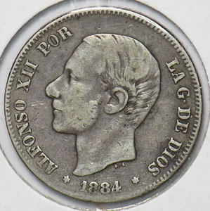 Spain 1884 2 Pesetas Lion animal 294526 combine shipping - Picture 1 of 2