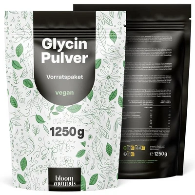 BLOOM NATURALS BEAUTY SUPPLEMENTS Glycin Pulver 1250g - 100% reine Aminosäure - vegan - Made in Germany