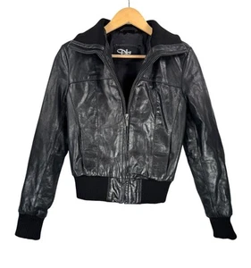 Chaqueta de moto de cuero DKS Francia negra grunge Y2K años 90 talla S - Imagen 1 de 8