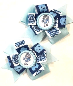 Beautiful Carolina Tar Heels Inspired pigtail hairbows for girls. - Picture 1 of 3